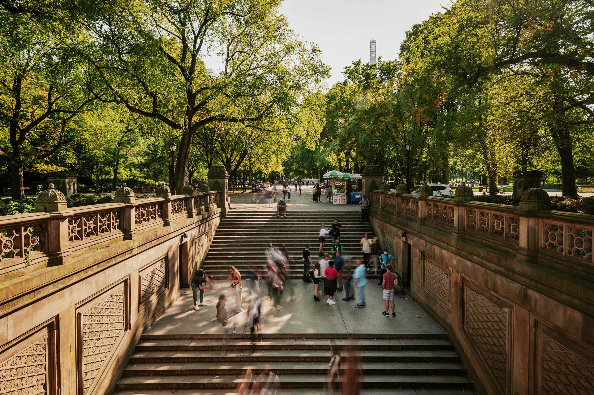 People walking up stairs at Central Park